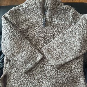 Cozy Sherpa Pull-Over Sweater in Light Taupe
